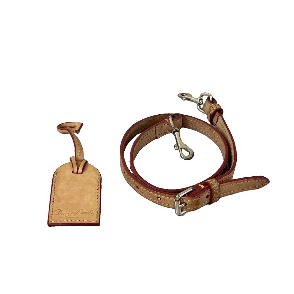 Dooney And Bourke Tan Leather‎ Luggage Tag Hangtag Fob Adjustable Strap Handbag